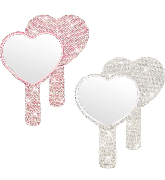 Pink Rhinestone Heart Mirror